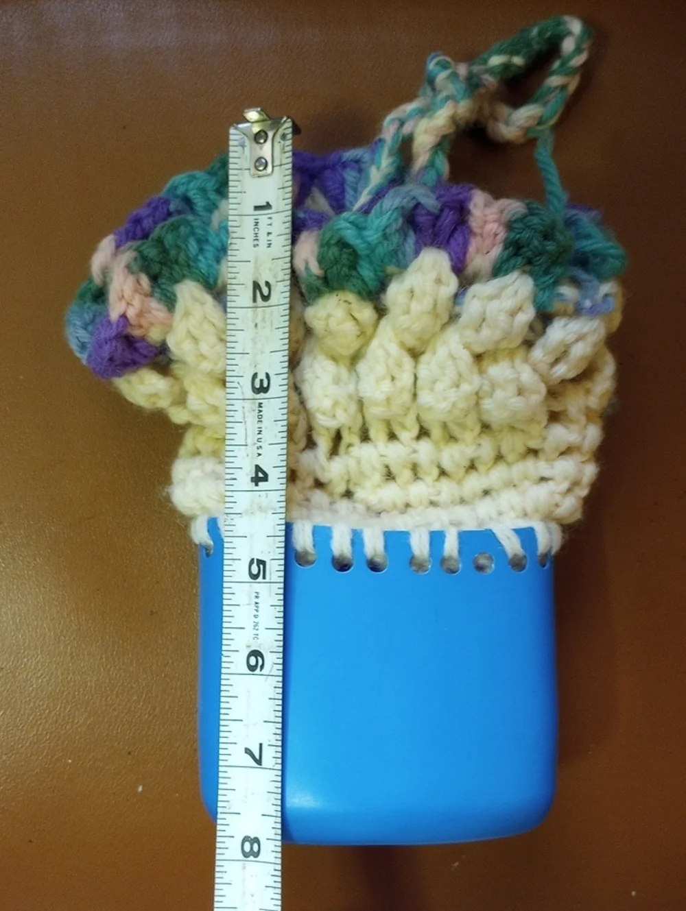 RARE Vintage Retro Knit or Crocheted Purse. Blue Aqua Green Pink Cream Purple
